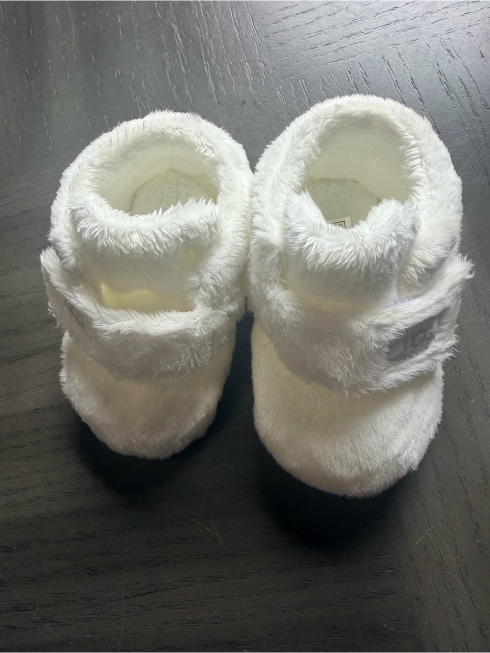UGG White Plush Baby Booties with Strap